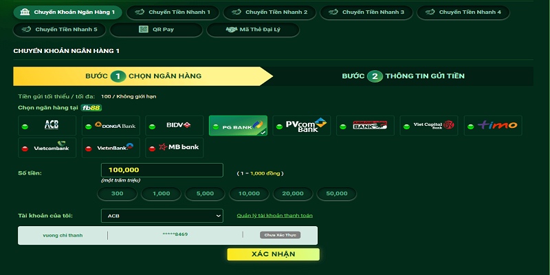 Nhiều phương thức nạp/rút tiền với FB88